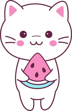 Karpuz Vektörü İllüstrasyonlu Kedi Hayvanı