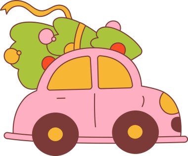 Noel ağacı illüstrasyonlu araba