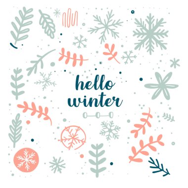 Merhaba Kış Kart Kalıbı Vektör İllüstrasyonu