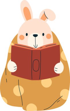 Tavşan Battaniye Okuyan Kitap Vektörü İllüstrasyonuna Sarıldı