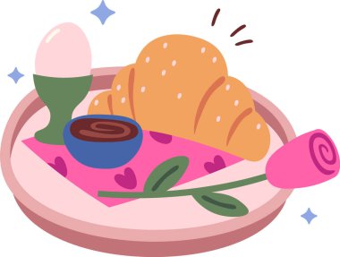 Gül Vektörü İllüstrasyonuyla Yatakta Kahvaltı
