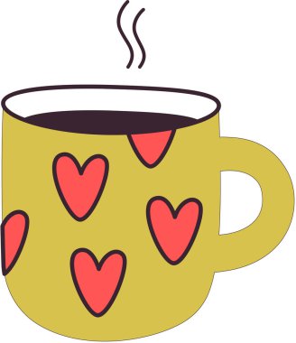 Kahve fincanı ve kalp vektörü çizimi.