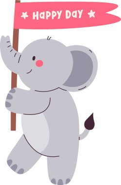Mutlu Günlü Fil Bayrak Vektörü İllüstrasyonu