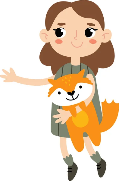 stock vector Girl With Fox Toy Vector Illustration