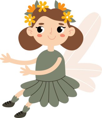 Saç Vektörü İllüstrasyonlu Çiçekli Peri