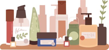 Shelf Vektör İllüstrasyonunda Kozmetik