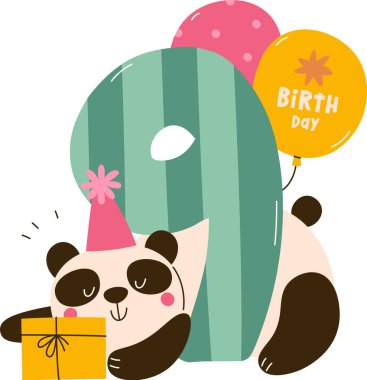 9. Doğum günü Pandası Vektör İllüstrasyonu