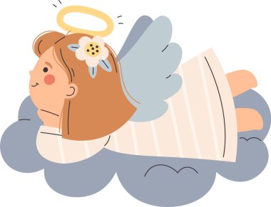 Bulut Vektörü İllüstrasyonundaki Melek Kız