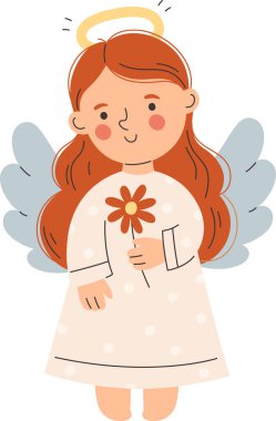 Çiçek Vektörü İllüstrasyonlu Melek Kız