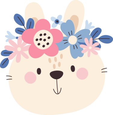 Çiçek Çelenk Vektör İllüstrasyonlu Tavşan Başı