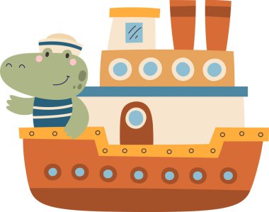 Timsah Kaptan Vektör İllüstrasyonlu Gemi