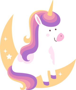 Tek boynuzlu at Ay 'da Oturuyor Vektör İllüstrasyonu