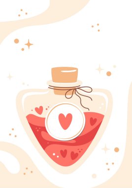 Romantik Aşk İksiri Kart Vektörü İllüstrasyonu