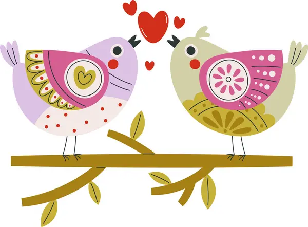 Birds Couple Twig Vector Illustration — Stock Vector