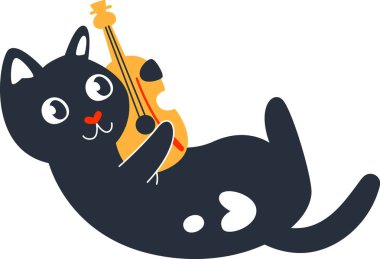 Keman Vektörü İllüstrasyonunda Kedi Oynuyor