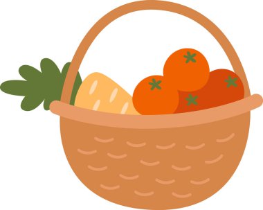 Sebzeli Hasır Sepetler Vektör İllüstrasyonu