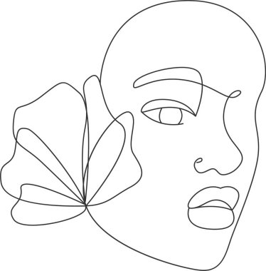Çiçek Çizim Vektörü İllüstrasyonlu Kadın Yüzü
