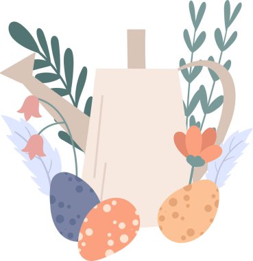 Paskalya Yumurtaları ve Sulama Kutusu Süsleme Vektörü İllüstrasyonu