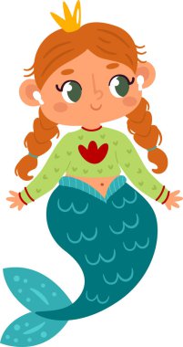Crown Vector İllüstrasyonlu Deniz Kızı