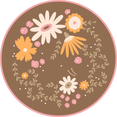 Çiçekler Çemberi Etiket Vektörü İllüstrasyonu