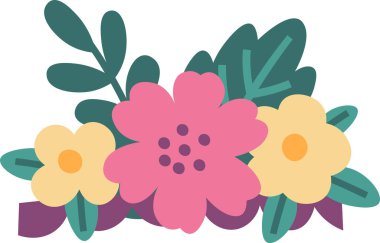 Yaprak Süsleme Vektörü İllüstrasyonlu Çiçekler