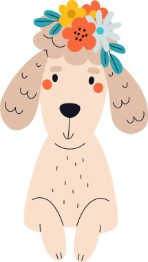 Çiçekli Köpek Saç bandı Vektör İllüstrasyonu