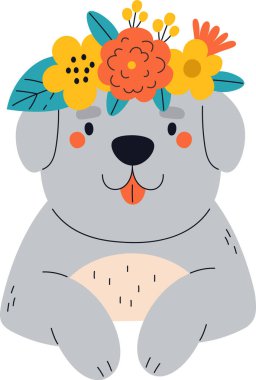 Çiçekli Köpek Saç bandı Vektör İllüstrasyonu