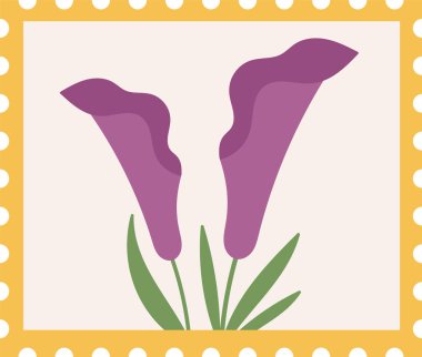 Tropikal Çiçek Vektör İllüstrasyonlu Posta Damgası