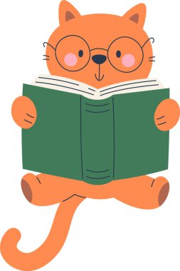 Kedi Okuyan Kitap Vektörü İllüstrasyonu