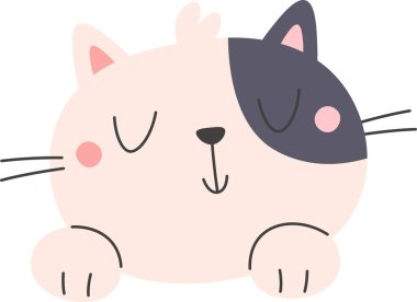 Kedi Hayvanı Yüzü Uyuyan Vektör Çizimi