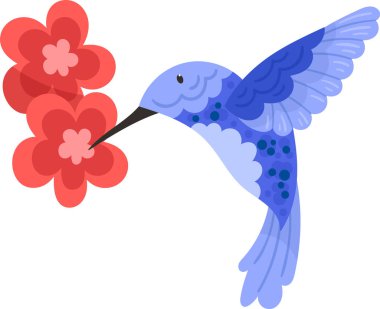 Çiçek Vektörü İllüstrasyonlu Sinekkuşu