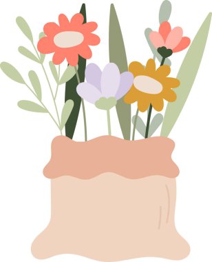 Çiçekli Torba Vektör İllüstrasyonu