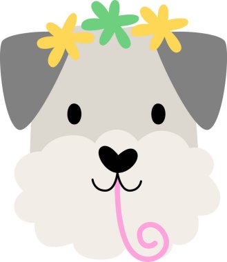 Parti Saçbandı ve Neşeli Kaval Vektörü İllüstrasyonu ile Köpek Yüzlü