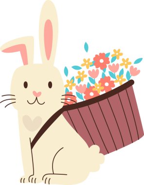 Çiçekli Tavşan Sepet Vektörü İllüstrasyonu