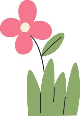 Çiçek ve Çimen Vektörü İllüstrasyonu