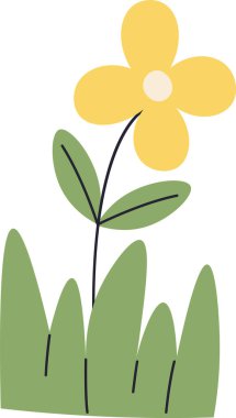 Çiçek ve Çimen Vektörü İllüstrasyonu