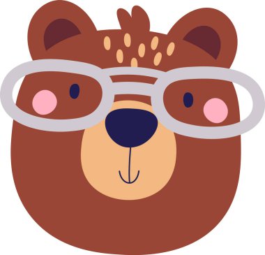 Gözlüklü Ayı Yüzlü Vektör İllüstrasyonu