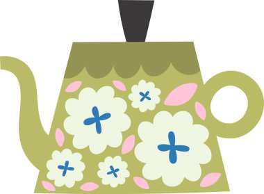 Çiçek Vektörü Resimli Çaydanlık