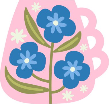 Çiçekli Kupa Vektör İllüstrasyonu