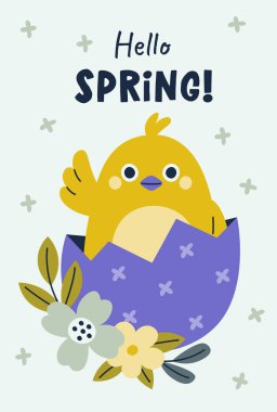 Merhaba Bahar Tavuğu Poster Vektörü İllüstrasyonu