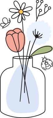Çiçeklerle dolu vazo Özet Vektör ResmiComment