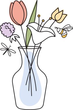 Çiçeklerle dolu vazo Özet Vektör ResmiComment