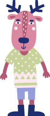 Geyik Giysiler Çizgi Filminde Vektör İllüstrasyonu