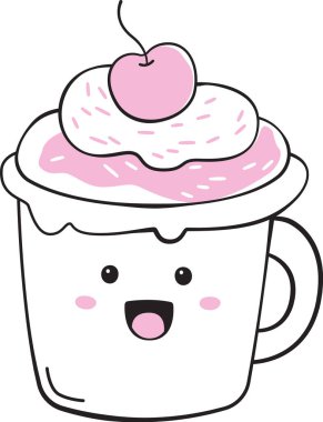Krema İçecekli Kupa Doodle Vektör İllüstrasyonu