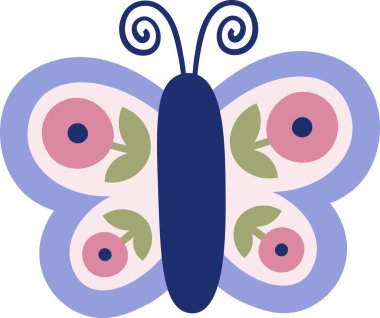 Kelebek ve İskandinav Desen Vektör İllüstrasyonu