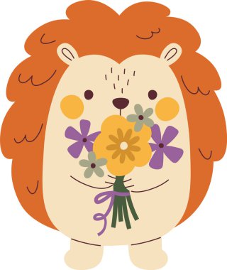 Çiçekli Kirpi Buket Vektör İllüstrasyonu