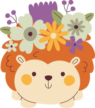 Çiçek Vektörü İllüstrasyonlu Kirpi