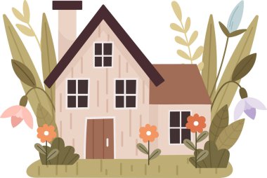 Çiçek Vektörü İllüstrasyonlu Bahar Evi