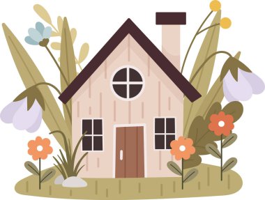 Çiçek Vektörü İllüstrasyonlu Bahar Evi