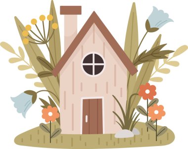 Çiçek Vektörü İllüstrasyonlu Bahar Evi